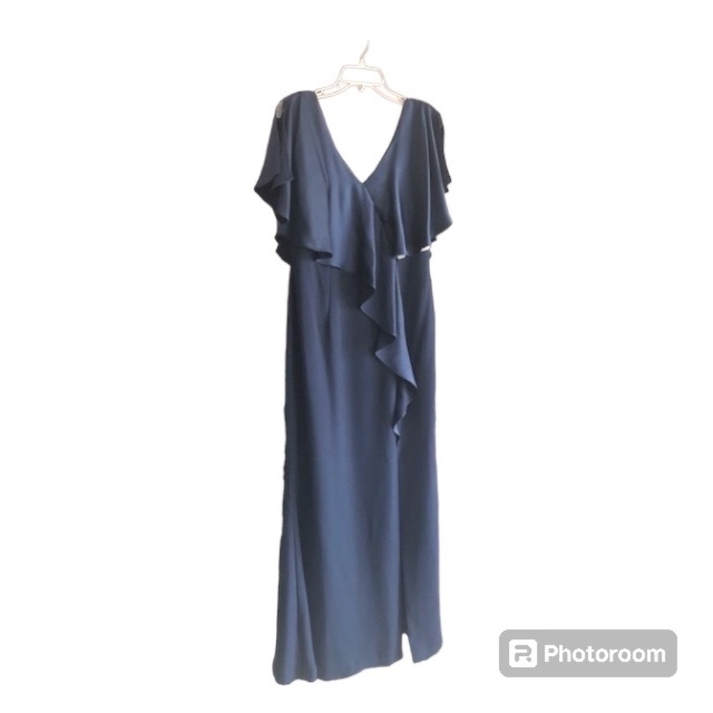 Alexander By Daymor Couture Graphite Blue Maxi Evening Gown Size 8